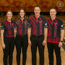 Load image into Gallery viewer, Black and Red Flame Retro Bowling Polo, 1/4 Zip Shirt for Men Custom Vintage Team Bowling Jersey NQS11678