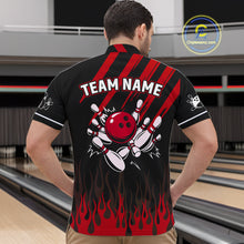 Load image into Gallery viewer, Black and Red Flame Retro Bowling Polo, 1/4 Zip Shirt for Men Custom Vintage Team Bowling Jersey NQS11678