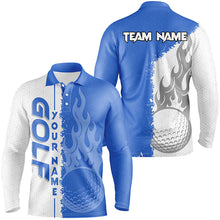 Load image into Gallery viewer, Blue and white flame golf ball custom Mens golf polo shirts, best mens golf wear for team NQS7543