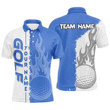 Load image into Gallery viewer, Blue and white flame golf ball custom Mens golf polo shirts, best mens golf wear for team NQS7543