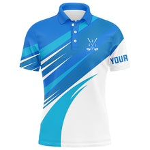 Load image into Gallery viewer, Blue and white Mens golf polo shirts custom golf tops for mens, personalized golf gifts NQS7546