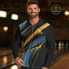 Load image into Gallery viewer, Blue and Gold Bowling ball Polo, Quarter Zip Shirts for Men Custom Bowling Outfit Team bowlers jersey NQS10032