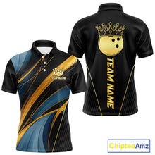 Load image into Gallery viewer, Blue and Gold Bowling ball Polo, Quarter Zip Shirts for Men Custom Bowling Outfit Team bowlers jersey NQS10032