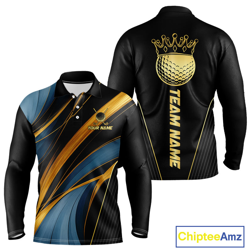 Blue and Gold Mens Golf polo shirts Custom Golf Outfit For Mens Team Golf shirts | Black NQS10033