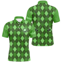 Load image into Gallery viewer, Green argyle Mens golf polo shirts custom name golf outfit men, personalized golf gifts NQS8133