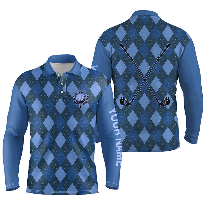 Blue argyle golf clubs Mens golf polo shirts custom name golf outfit men, personalized golf gifts NQS8134