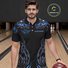 Load image into Gallery viewer, Personalized Black And Blue tribal pattern Bowling Shirts For Men, angel wings Bowling Team jerseys NQS10758