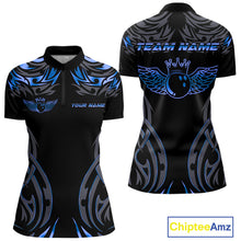 Load image into Gallery viewer, Personalized Black And Blue tribal pattern Bowling Shirts For Women, angel wings Bowling Team jerseys NQS10758