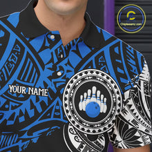 Load image into Gallery viewer, Personalized Black and Blue Tribal pattern Mens Bowling Shirts Custom Team Bowling outfit for men NQS10762