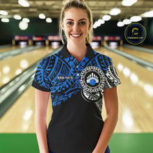 Load image into Gallery viewer, Personalized Black and Blue Tribal pattern Women Bowling Shirt Custom Team Bowling outfit for ladies NQS10762
