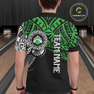 Personalized Black and Green Tribal pattern Mens Bowling Shirts Custom Team Bowling outfit for men NQS10763