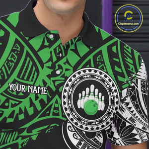 Personalized Black and Green Tribal pattern Mens Bowling Shirts Custom Team Bowling outfit for men NQS10763