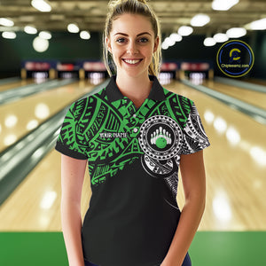 Personalized Black and Green Tribal pattern Women Bowling Shirt Custom Team Bowling outfit for ladies NQS10763