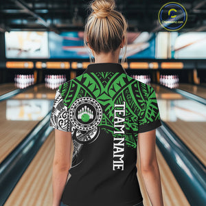 Personalized Black and Green Tribal pattern Women Bowling Shirt Custom Team Bowling outfit for ladies NQS10763