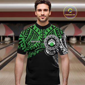 Personalized Black and Green Tribal pattern Mens Bowling Shirts Custom Team Bowling outfit for men NQS10763