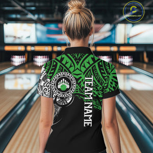 Personalized Black and Green Tribal pattern Women Bowling Shirt Custom Team Bowling outfit for ladies NQS10763