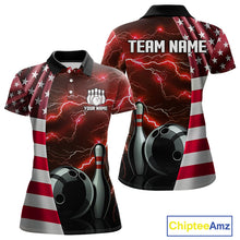 Load image into Gallery viewer, Red Lightning Thunder American Flag Bowling Shirts For Women Custom patriotic team bowling jerseys NQS10961