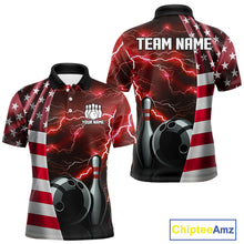Load image into Gallery viewer, Red Lightning Thunder American Flag Bowling Shirts For Men Custom patriotic team bowling jerseys NQS10961