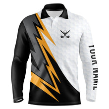Load image into Gallery viewer, Black and white yellow lightning Mens golf polos shirts custom male golf attire outfit for mens NQS9291