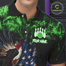 Load image into Gallery viewer, Green Flame American Flag Eagle bowling shirts for Men Custom Bowling Team Jersey, gift for Bowler NQS11555