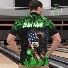 Load image into Gallery viewer, Green Flame American Flag Eagle bowling shirts for Men Custom Bowling Team Jersey, gift for Bowler NQS11555