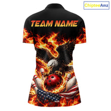 Load image into Gallery viewer, Custom Flame American Flag Eagle Bowling Shirts, Patriotic Eagle Bowling Team Jerseys For Women NQS11560