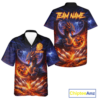 Orange and Purple Lightning Thunder Dragon Bowling Button-up Shirt Custom Dragon Team Bowling Jersey NQS11680