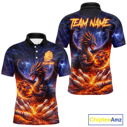 Orange and Purple Lightning Thunder Dragon Bowling Shirts for Men Custom Dragon Team Bowling Jersey NQS11680
