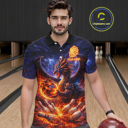 Orange and Purple Lightning Thunder Dragon Bowling Shirts for Men Custom Dragon Team Bowling Jersey NQS11680