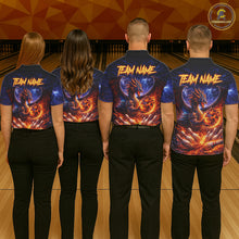 Load image into Gallery viewer, Orange and Purple Lightning Thunder Dragon Bowling Shirts for Women Custom Dragon Team Bowling Jersey NQS11680