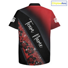 Load image into Gallery viewer, Black and Red Glitter Flower Bowling Hawaiian shirt Custom Bowling Team Jerseys NQS11686