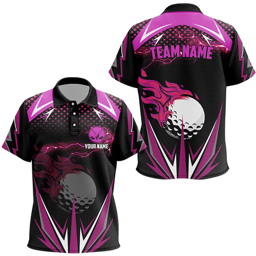 Black Kid golf polo shirts custom pink fire lightning team golf jerseys, golf attire for kid NQS7943