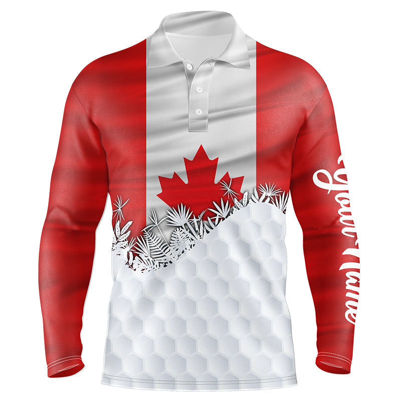 Mens golf polo shirts custom Canadian Flag white golf ball skin pattern patriotic golf attire for mens NQS7946