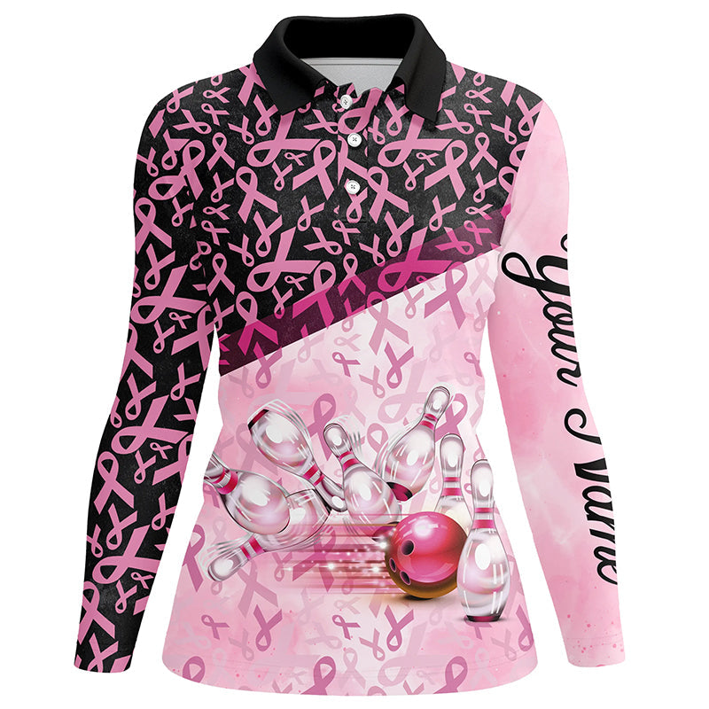 Pink and black ribbon pattern Bowling Shirt For Women Custom Breast Cancer Awareness bowling jerseys NQS7949