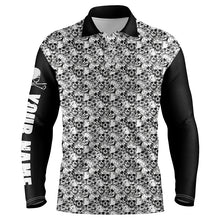 Load image into Gallery viewer, Black and white Mens golf polo shirts custom name skull pattern men&#39;s golf outfit NQS6030