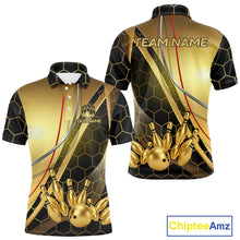 Load image into Gallery viewer, Custom Black and Gold Bowling Polo, Quarter Zip Shirts For Men, Bowling Team League Jersey NQS10346