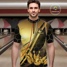 Load image into Gallery viewer, Custom Black and Gold Bowling Polo, Quarter Zip Shirts For Men, Bowling Team League Jersey NQS10346