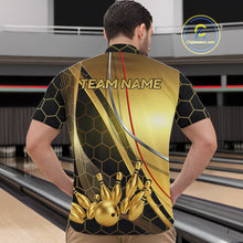 Load image into Gallery viewer, Custom Black and Gold Bowling Polo, Quarter Zip Shirts For Men, Bowling Team League Jersey NQS10346