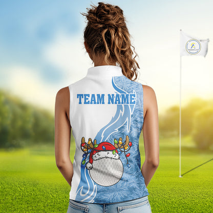 White and Blue Ice pattern Women Christmas Golf Shirt Custom unique sleeveless golf polos for ladies NQS10968
