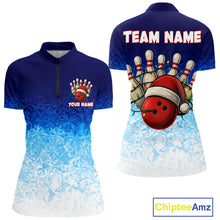 Load image into Gallery viewer, Blue Ice pattern Christmas Team Bowling Polo, Quarter Zip shirts for Women Custom Xmas bowling gifts NQS10969