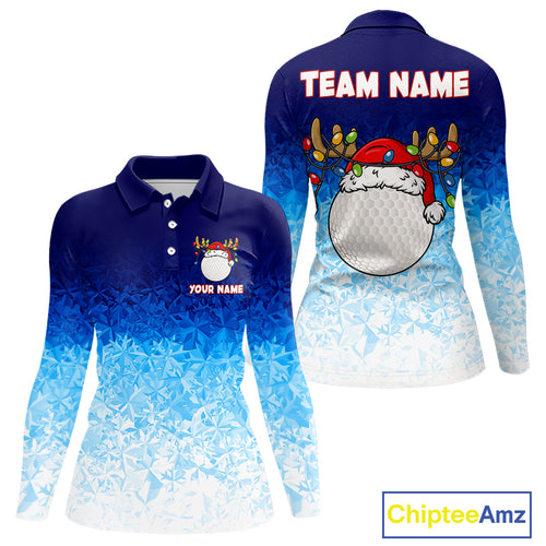Blue Ice pattern Womens Christmas Golf Shirts Custom Golf clothes For Ladies, Christmas gifts NQS10970
