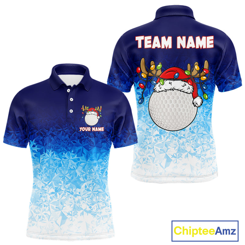 Blue Ice pattern Mens Christmas Golf Shirts Custom Golf clothes For Men, Christmas gifts NQS10970