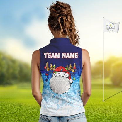 Blue Ice pattern Womens Christmas Sleeveless Polo Golf Shirts Custom Christmas golf gifts NQS10970