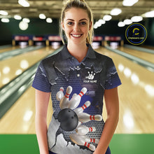 Load image into Gallery viewer, Eagle Bowling Polo, Quarter Zip Shirts for Women Custom Team Bowling jerseys, gift for bowlers | Blue NQS10972
