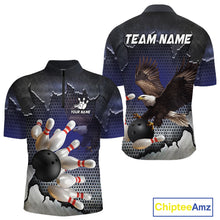 Load image into Gallery viewer, Eagle Bowling Polo, Quarter Zip Shirts for Men Custom Team Bowling jerseys, gift for bowlers | Blue NQS10972
