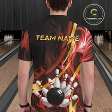 Load image into Gallery viewer, Personalized Bowling Polo, Quarter Zip Shirts for Men Custom Red Flame and Gold Bowling Team Jersey NQS11146