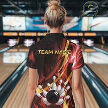 Load image into Gallery viewer, Personalized Bowling Polo, Quarter Zip Shirts for Women Custom Red Flame &amp; Gold Bowling Team Jersey NQS11146