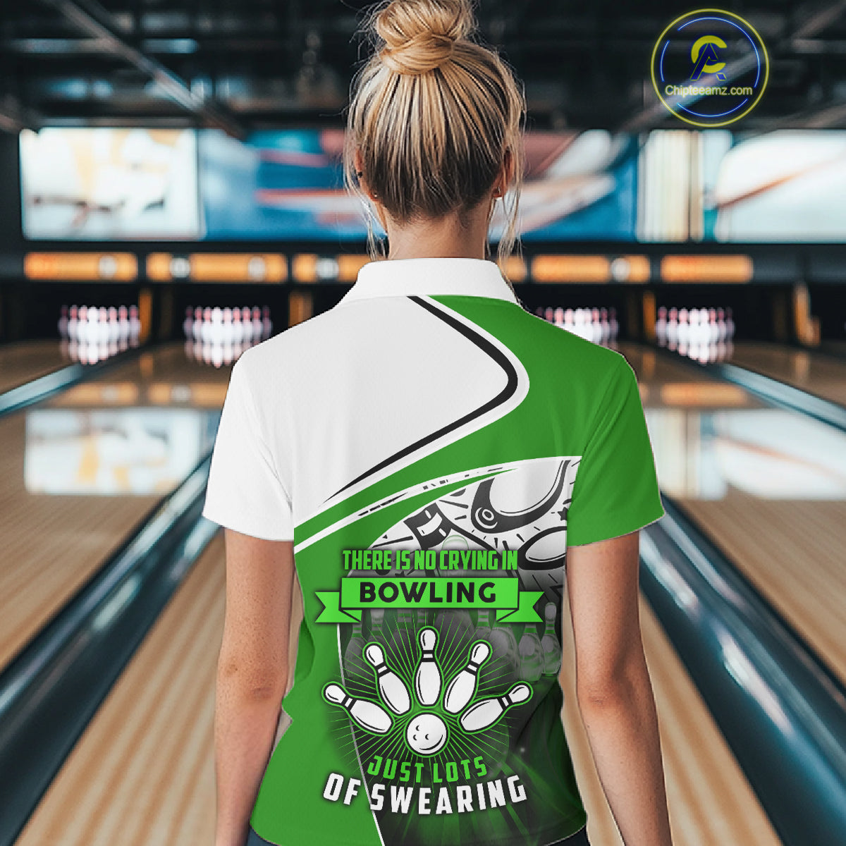 Funny Bowling Shirt For Women custom name There is no crying in bowling just lots of swearing | Green NQS11350