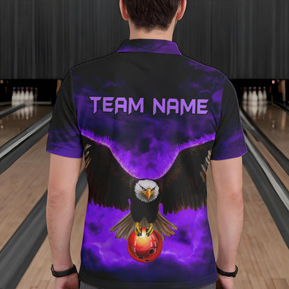 Personalized Purple Flame Eagle Custom Bowling Team Shirts For Mens, Fire Eagle Bowling League Jersey NQS9615