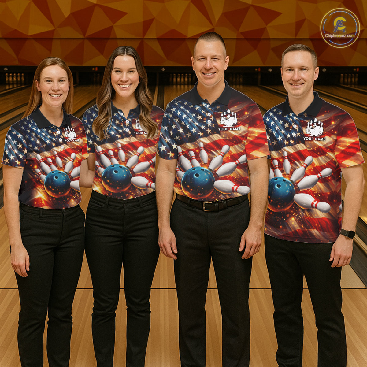 American Flag Bowling Ball and pins Bowling Shirts for Men Custom Patriotic Bowling Team jerseys NQS11698